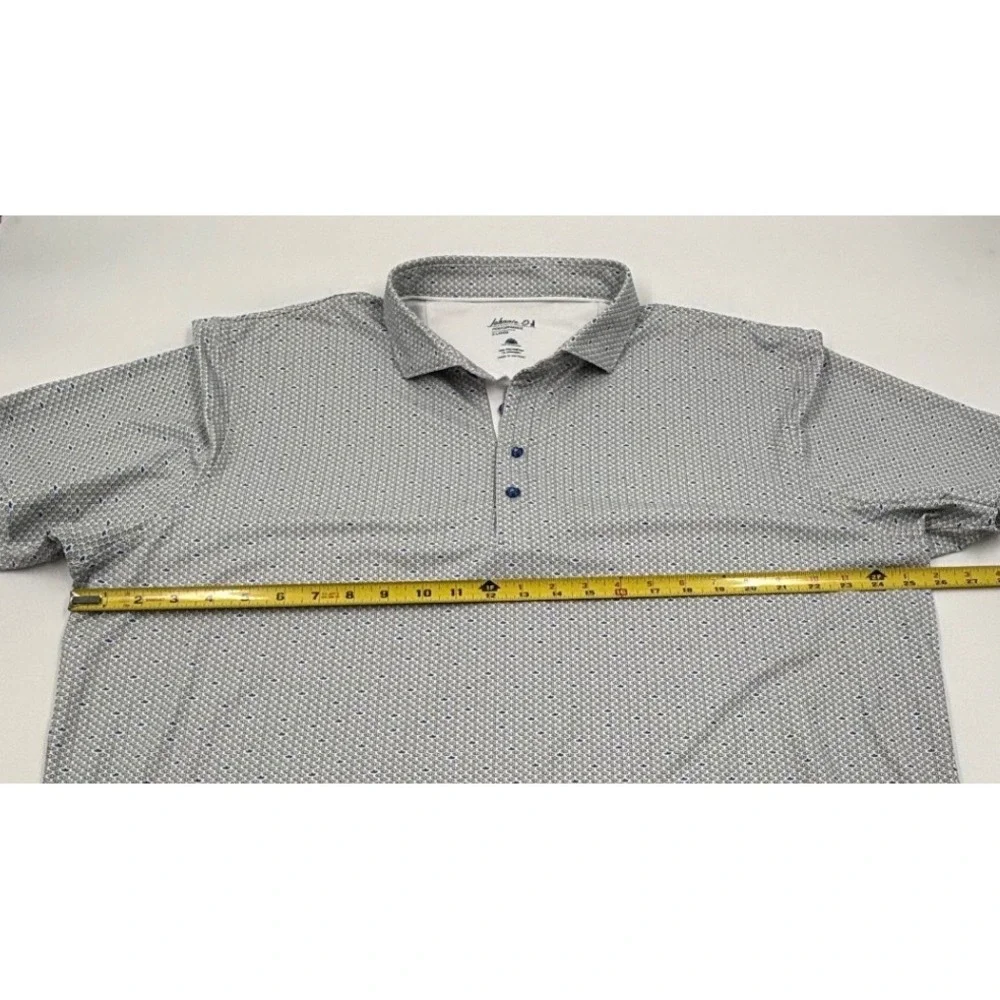 Johnnie-O Performance Mens XL Grey Blue Geometric Print UPF 50 Golf Polo Shirt